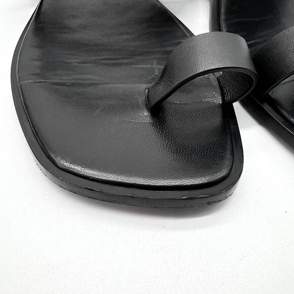 HERMES Hera Sandal Womens 39 8.5 Black Leather Cut Out H Toe Loop Flat Slide - Picture 14 of 16